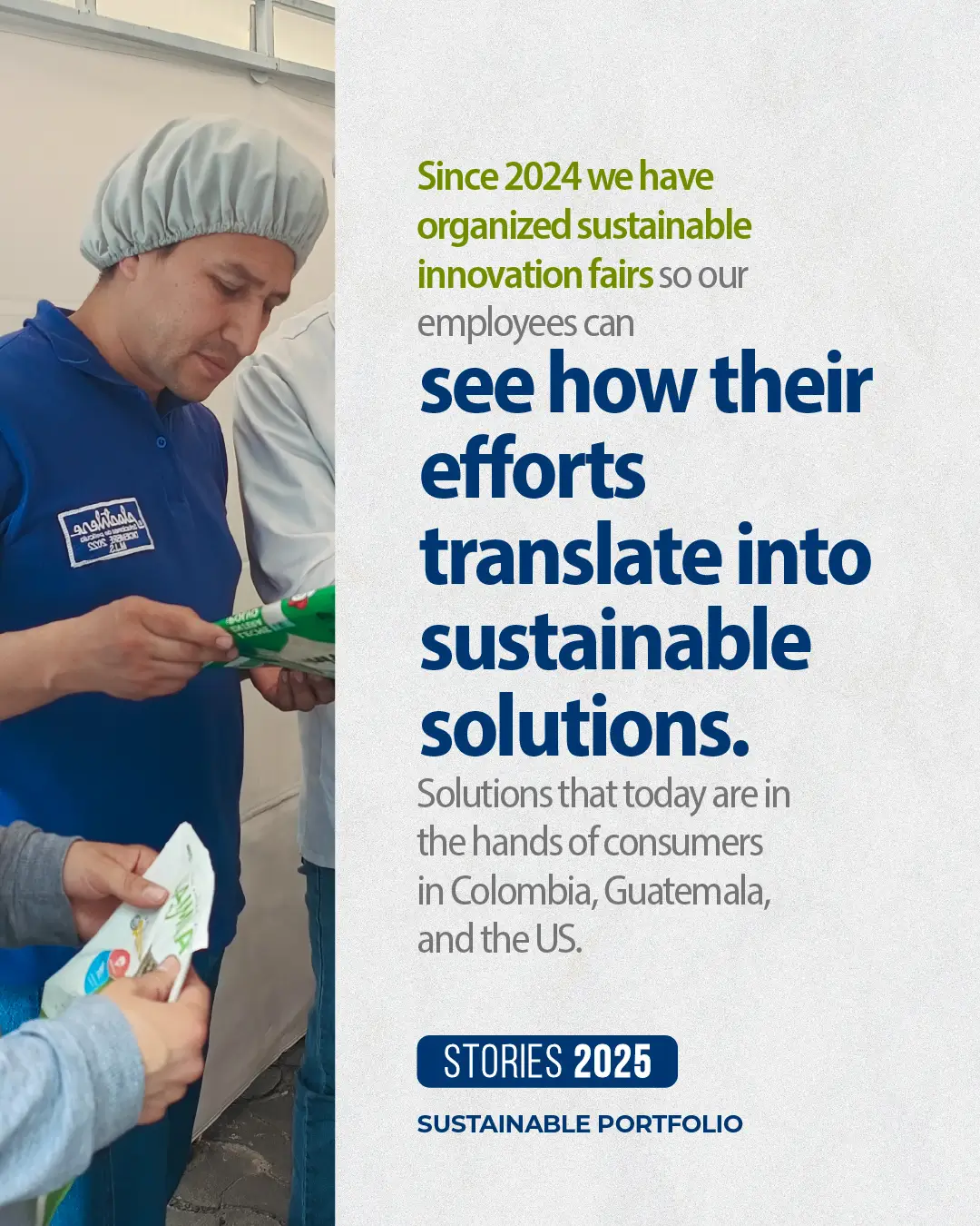 Plastilene employees learning about sustainable solutions at the 2024 internal innovation fair.