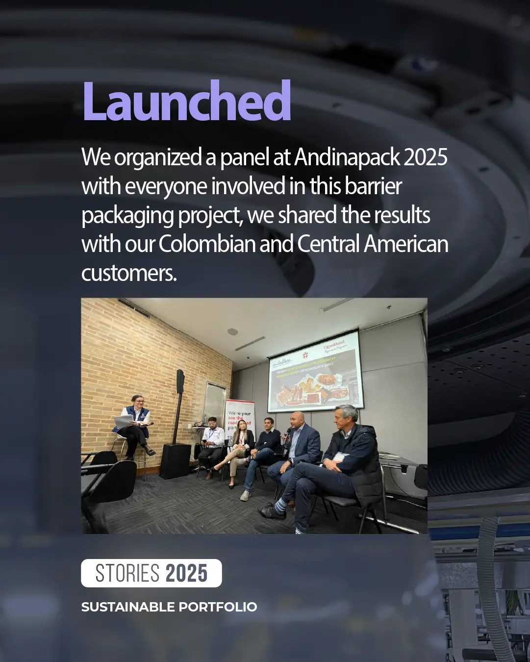 Discussion panel at AndinaPack 2025 presenting barrier packaging project results with regional clients.