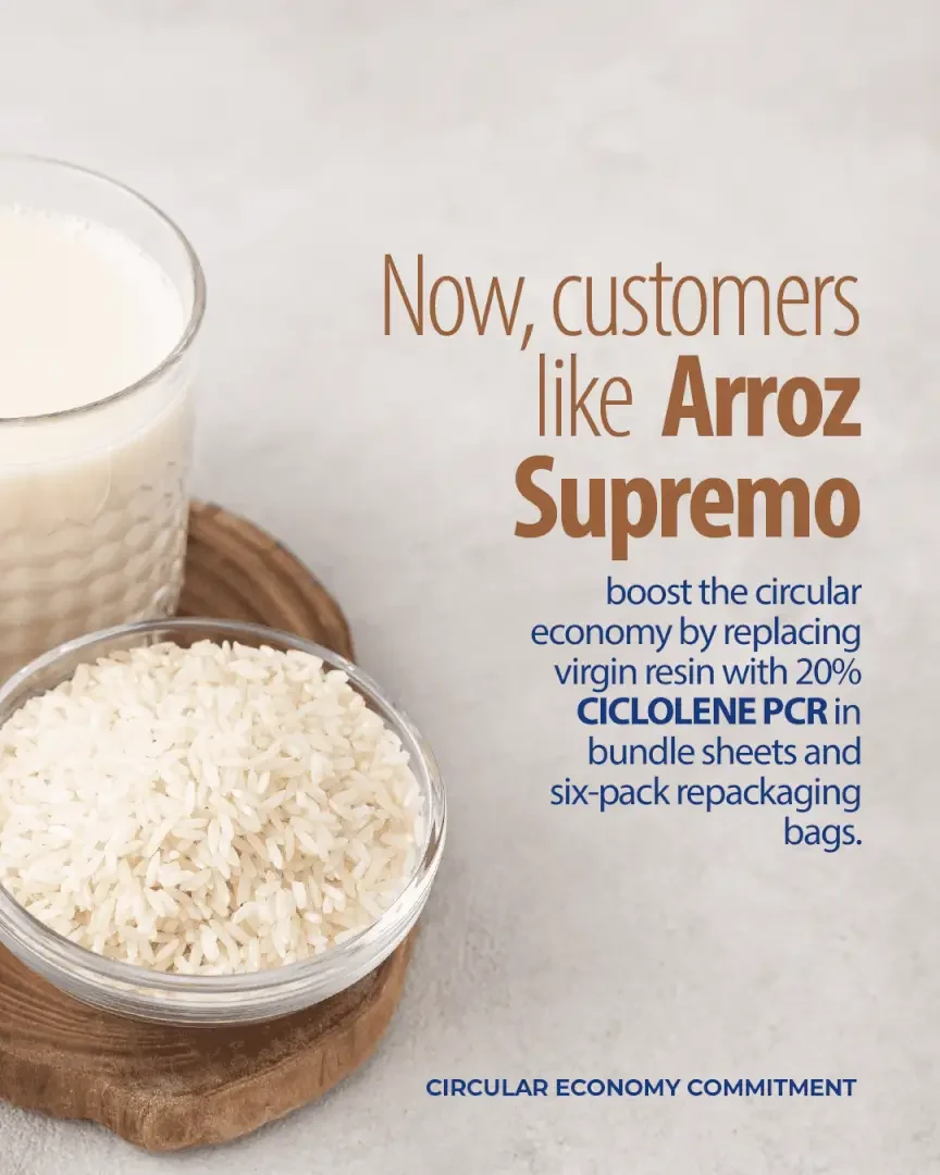 Rice and dairy producers using PCR Ciclolene resin in their secondary packaging